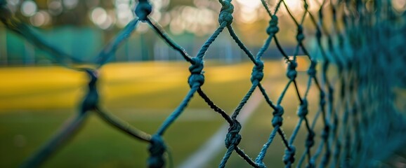 Fototapeta premium A Football Net Sways Gently In A Blurred Image, A Testament To The Intensity Of Play