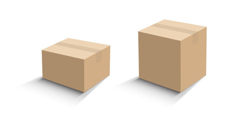 carton vector with brown color as delivery houshold cardboard box, for moving,  packaging or packing some product  in object transportation. Isolated on white background
