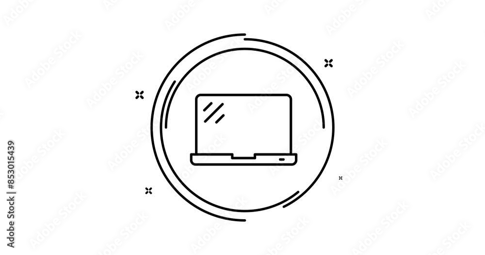 Poster laptop 2d animated outline icon. laptop rotation appearance 4k motion design animation for web, mobi