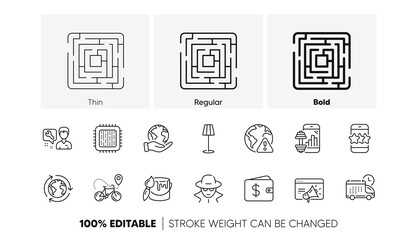 Internet warning, Seo marketing and Bike delivery line icons. Pack of Star, Floor lamp, Maze icon. Fraud, Dollar wallet, Save planet pictogram. Cpu processor, Brush, Fitness app. Line icons. Vector