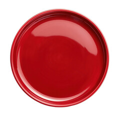 Round red serving plate isolated on transparent background PNG top view