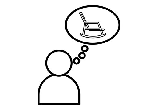 Icono negro de persona pensando en la jubilación representada por una mecedora