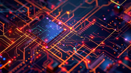 Fototapeta premium Abstract Digital Circuitry with Glowing Lines