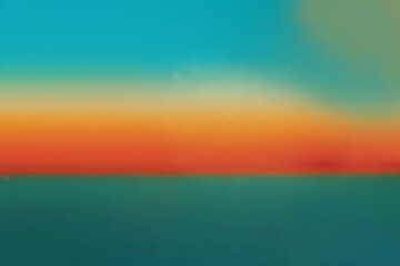Fototapeta premium coucher de soleil abstrait sur l'horizon : nuances de bleu, orange et vert fusionnant dans une composition artistique évoquant la tranquillité et la beauté naturelle espace négatif copyspace