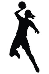 Black silhouette of a women's volleyball girl player who jump and throw the ball with one hand