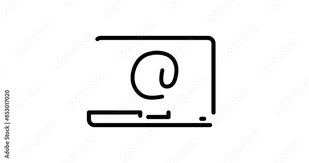Poster laptop with e-mail animated outline icon with white background. laptop with e-mail 4k motion design 