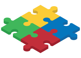Set of Isometric puzzle pieces. Concept of teamwork, communication, problem or challenge solution. Vector illustration.