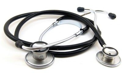 A Black and Silver Stethoscope on a White Background