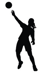 Black silhouette of a women's volleyball girl player who throw the ball with one hand