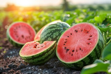 Fresh watermelon slices on a summer day