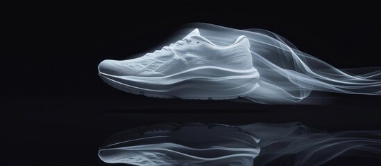White Running Shoe with Abstract Smoke Trails