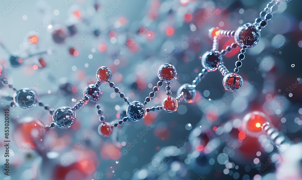 Poster dna and nanotechnology: molecular wireframe with nano devices, illustrate dna with tiny robotic elem