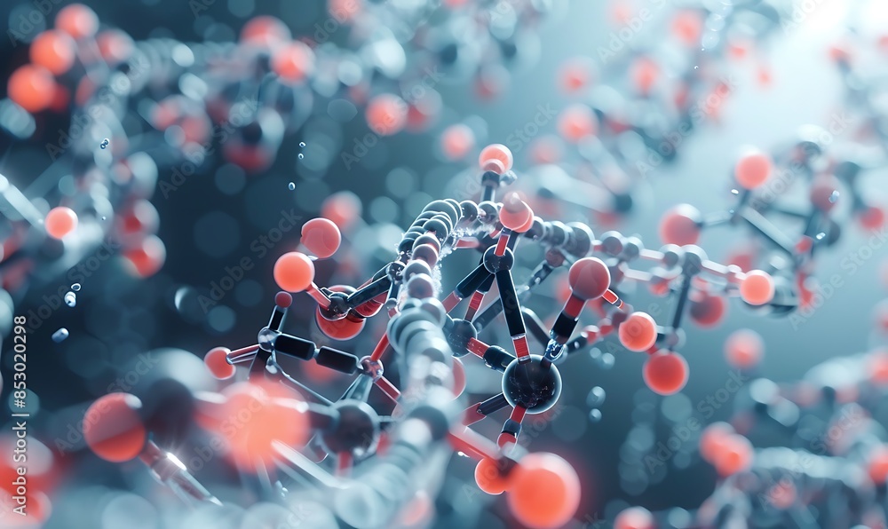 Poster dna and nanotechnology: molecular wireframe with nano devices, illustrate dna with tiny robotic elem