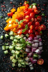 Fresh vegetables falling on dark background