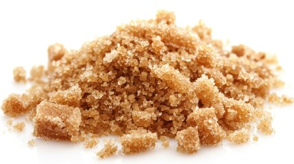 Heap of brown sugar on a white background