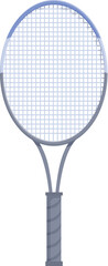 Tennis racket standing up with blue details on white background