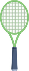 Green tennis racket standing up on white background, perfect for sports and leisure concepts