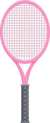 Pink tennis racket standing up on white background, tennis equipment concept