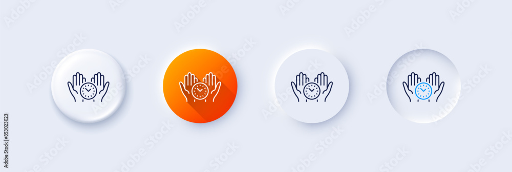 Poster safe time line icon. neumorphic, orange gradient, 3d pin buttons. clock sign. office management symb