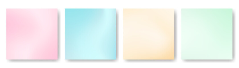 Square colorful cute Gradient backgrounds set. Pastel colors covers for social media, poster, banner, card design. Summer, spring soft light modern illustration