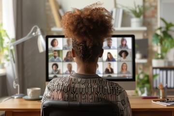 Remote Female Employee Engaged in Virtual Team Video Call