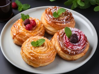 Caramel and Berry Pastries on Plate