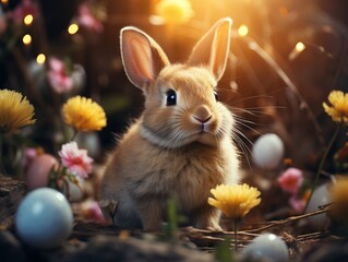 Easter Bunny Among Flowers