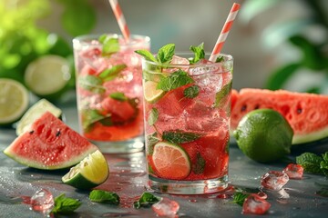 Watermelon mojito with mint and lime