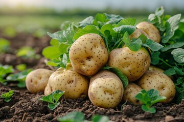 Ripe potatoes in a field