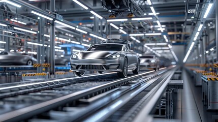 Fototapeta premium Precision Manufacturing, Automated Assembly Line for Automotive Components.