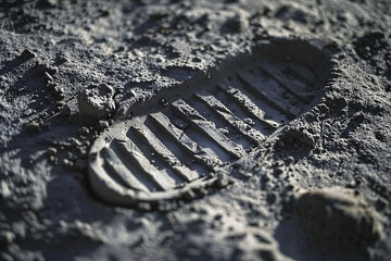 Footprint of an astronaut during a lunar landing mission, capturing a historic moment in space exploration.
