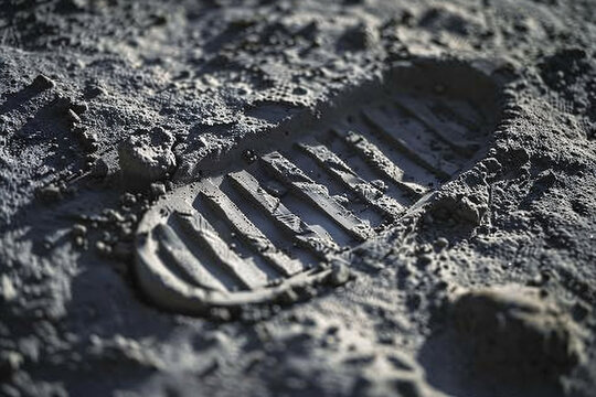 Footprint of an astronaut during a lunar landing mission, capturing a historic moment in space exploration.
