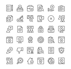 X mark icons set. Vector line icons. Black outline stroke symbols