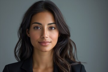 Fototapeta premium Confident businesswoman portrait. A perfect image for portraying professionalism, confidence, and elegance in corporate environments. Ideal for marketing and editorial use.