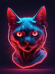 a design [cat], [headshot] [soft neon light], [red blood], 3d t-shirt art, vector art Generative AI