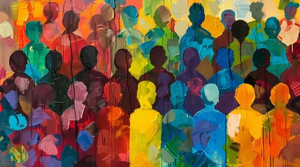 Plexiglas schilderij Abstracte kunst An abstract work of art that interprets the themes of diversity, inclusion and belonging. The patterns and lines on the canvas symbolize people's different perspectives and experiences.  © Sawyer0