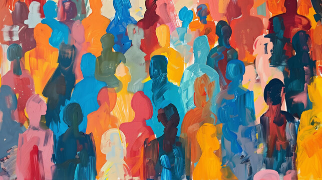 An abstract work of art that interprets the themes of diversity, inclusion and belonging. The patterns and lines on the canvas symbolize people's different perspectives and experiences.