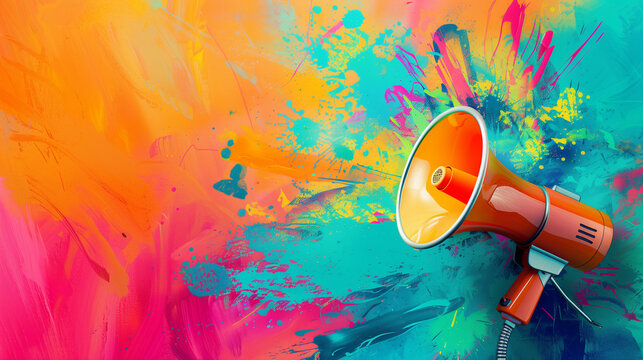Colorful background and megaphone to make your marketing and advertising campaigns stand out. The color palette will catch the audience's eye, and the megaphone conveys key information.