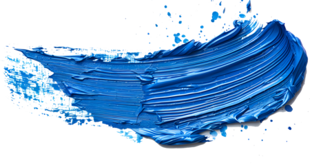 Blue paint brush stroke in isolated transparent background