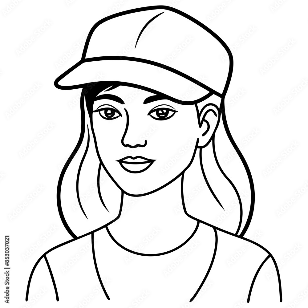 Wall mural  A young lady wears a cap vector illustration and line art