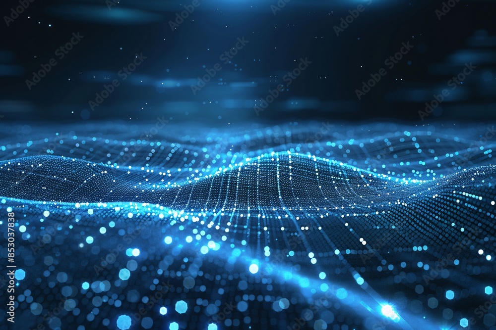Poster 3d render abstract technology blue lines and light points background.