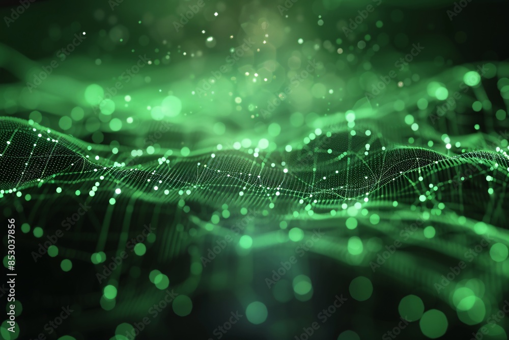 Aufkleber 3d render abstract technology green lines and light points background.