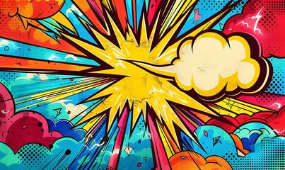 Explosive Thunder, Vibrant Comic Pop Art with Dynamic Lightning Bolts and Speech Bubbles