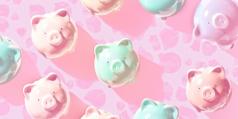 Colorful Piggy Banks on Pink Background