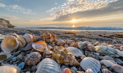 Coastal arrangement of sandstone and shell fragments by the shore