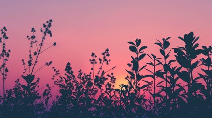 Outline of plant life against a glowing evening sky