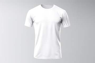 A white t-shirt hanging on a wall.