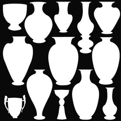 vase silhouettes isolated on black background