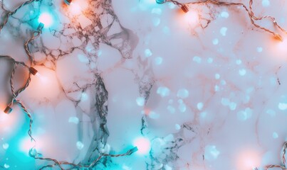 Garland of warm lights on blue marble background