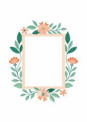 Simple floral square frame with an empty center on a white background. Vector illustration